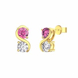 Infinity Pink Sapphire and Moissanite 18ct Gold Vermeil S Bar Stud Earrings