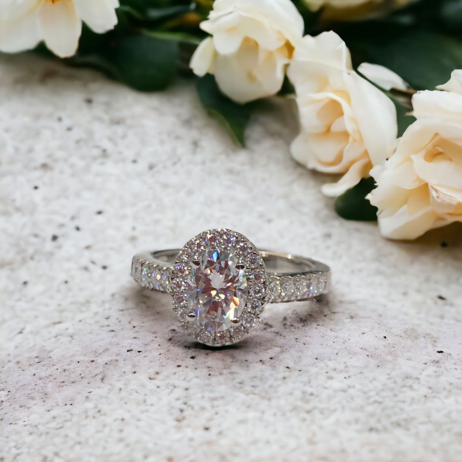 Eternity Diamond Oval Halo 18ct White Gold Engagement Ring #7