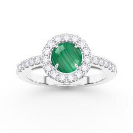 Malachite Lab Diamond Halo 18ct White Gold Engagement Ring