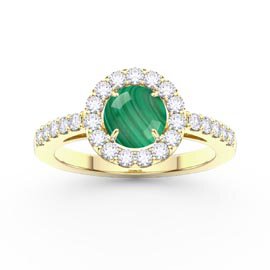 Malachite 18ct Yellow Gold Diamond Halo Engagement Ring