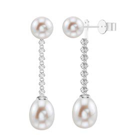Fusion Pearl Platinum Plated Silver Stud and Drop Earrings Set