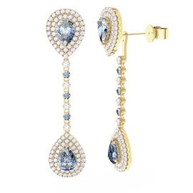 Fusion Aquamarine and Diamond Pear Halo 18ct Yellow Gold Stud and Drop Earrings Set