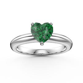 Unity 1ct Heart Emerald Solitaire Platinum Plated Silver Promise Ring