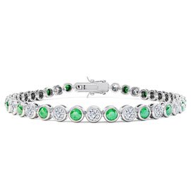 Infinity Emerald and Lab Diamond 18ct White Gold Tennis Bracelet