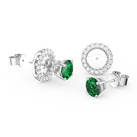 Fusion Emerald Platinum plated Silver Stud Earrings Halo Jacket Set