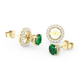 Fusion Emerald 18ct Gold Vermeil Earrings Halo Jacket Set