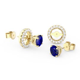 Fusion Sapphire 18ct Gold Vermeil Stud Earrings Halo Jacket Set