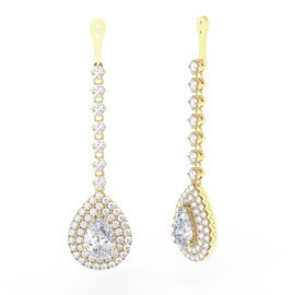 Fusion Moissanite Pear Halo 18ct Yellow Gold Earring Drops