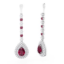 Fusion Ruby Pear Halo Platinum plated Silver Earrings Drops