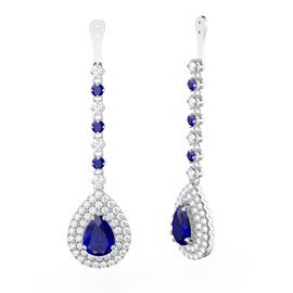Fusion Sapphire Pear Halo Platinum plated Silver Earring Drops