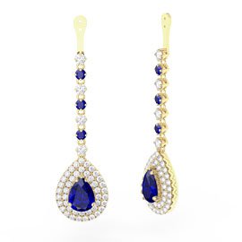 Fusion Sapphire and Diamond Pear Halo 18ct Yellow Gold Earring Drops