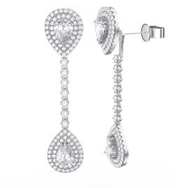 Fusion 4.62ct Diamond 18ct White Gold Stud and Pear Halo Drop Earrings Set