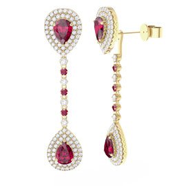 Fusion Ruby Pear Halo 18ct Gold Vermeil Halo Stud Drop Earrings Set