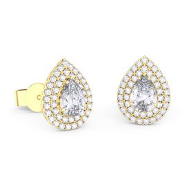 Fusion Moissanite Pear Halo 18ct Yellow Gold Stud Earrings