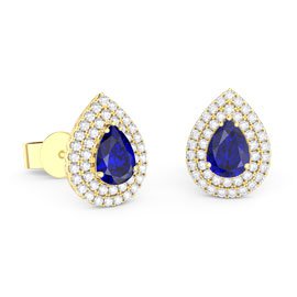 Fusion Sapphire Pear Halo 18ct Yellow Gold Stud Earrings