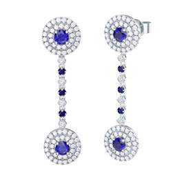 Fusion Sapphire and Diamond Halo 18ct White Gold Stud and Drop Earrings Set