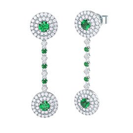 Fusion Emerald and Diamond 18ct White Gold Stud and Halo Drop Earrings Set
