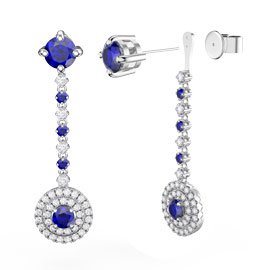Fusion Sapphire and Diamond Halo 18ct White Gold Stud Drop Earrings Set