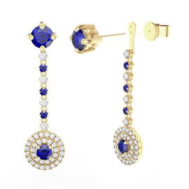 Fusion Sapphire 18ct Yellow Gold Stud Moissanite Halo Drop Earrings Set