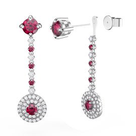 Fusion Ruby and Diamond Halo 18ct White Gold Stud Drop Earrings Set
