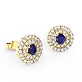 Fusion Sapphire Halo 18ct Gold Vermeil Stud Earrings