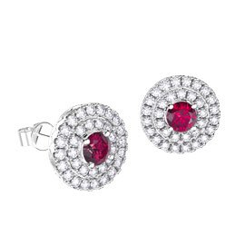 Fusion Ruby and Diamond Halo 18ct White Gold Stud Earrings