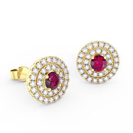 Fusion Ruby Halo 18ct Gold Vermeil Stud Earrings
