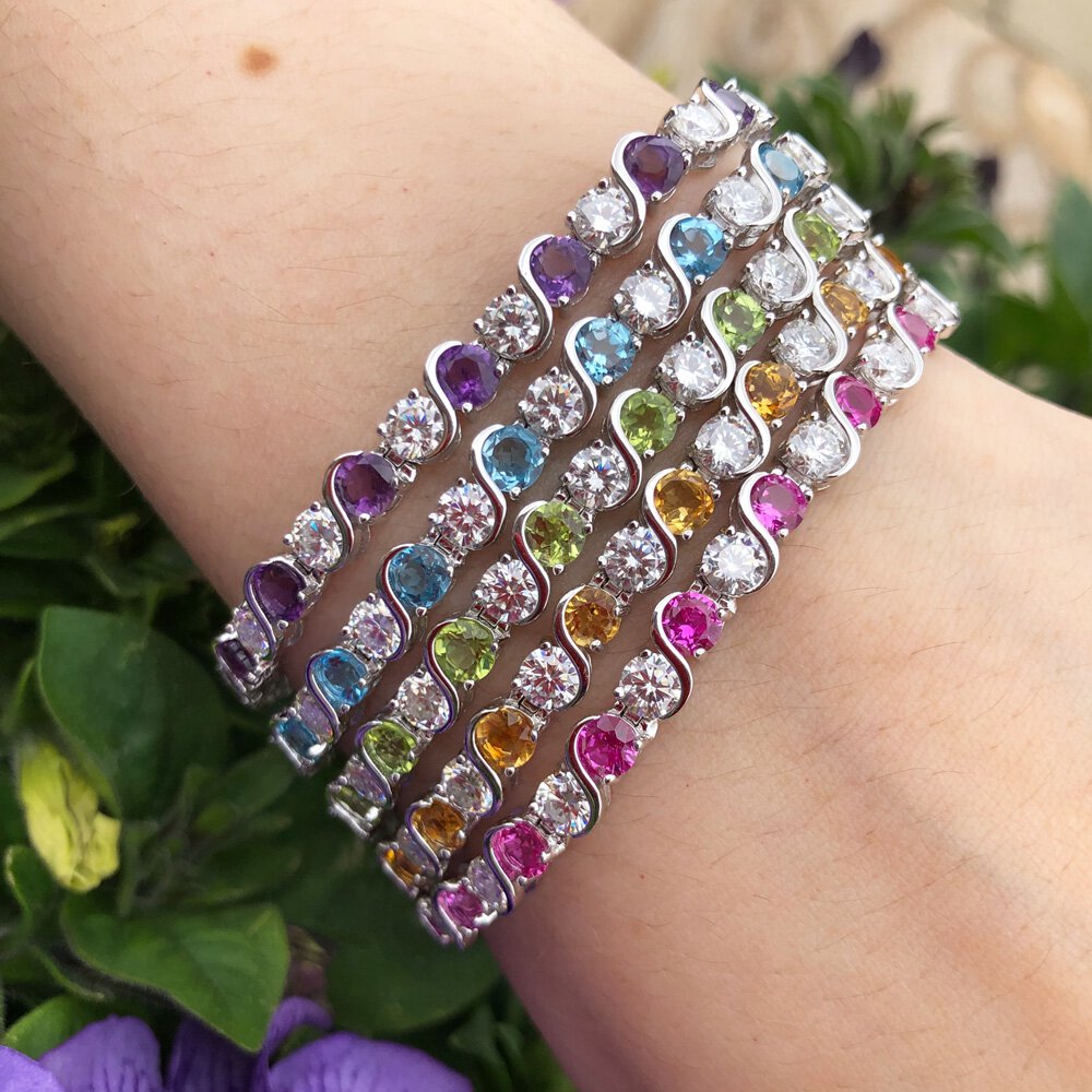 Infinity Amethyst and Moissanite 18ct Gold Vermeil S Bar Tennis Bracelet #5