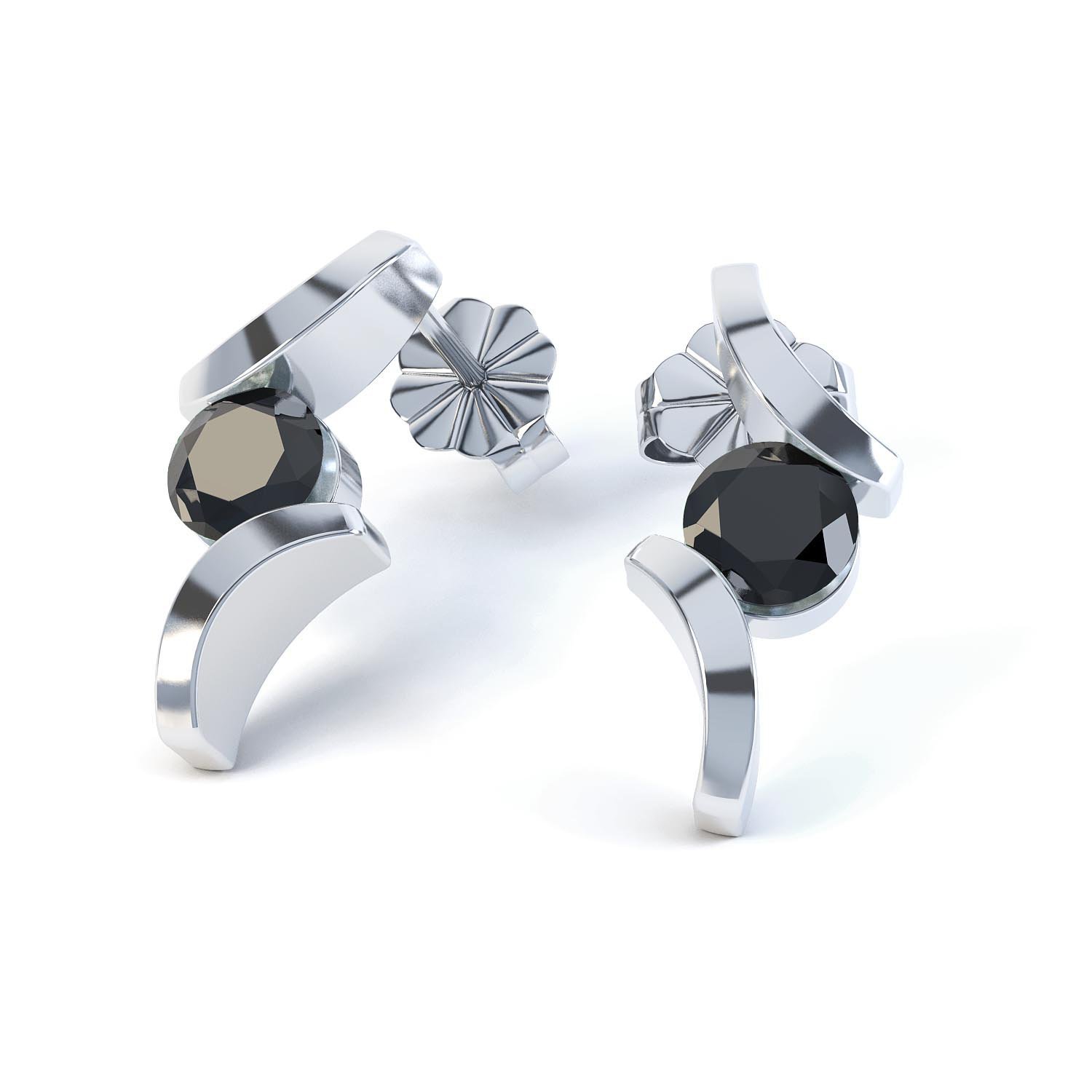 Combinations Onyx Round Rhodium plated Silver Earrings