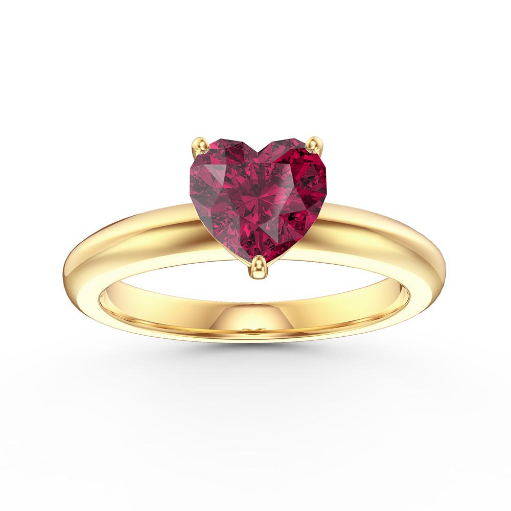 Unity 1ct Heart Ruby Solitaire 9ct Yellow Gold Proposal Ring