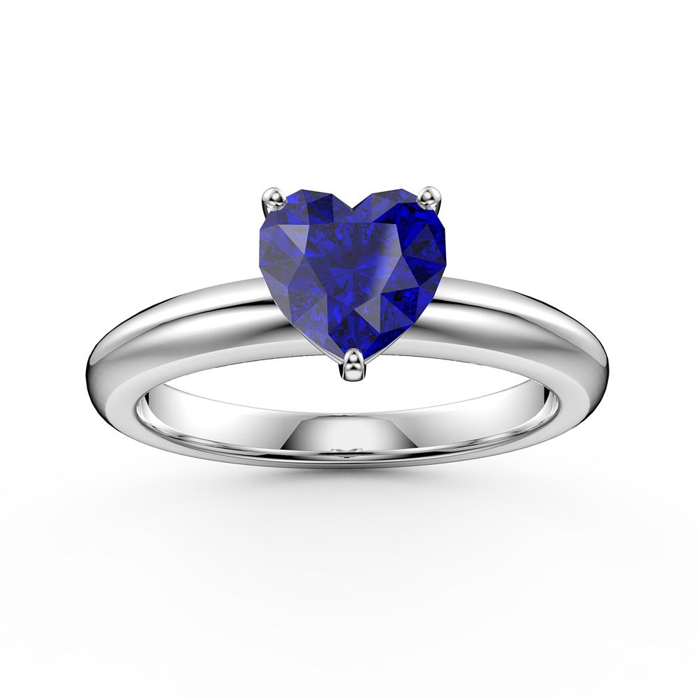 Unity 1ct Heart Blue Sapphire Solitaire Platinum Plated Silver Promise Ring