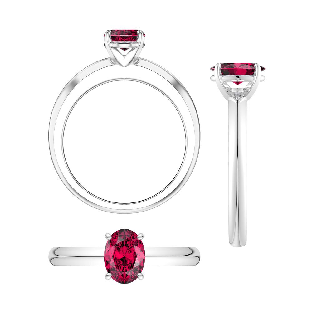 Unity 1.25ct Oval Ruby Solitaire Platinum plated Silver Promise Ring #4