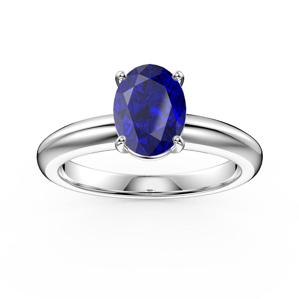 Unity 1.25ct Oval Blue Sapphire Solitaire Platinum plated Silver Promise Ring