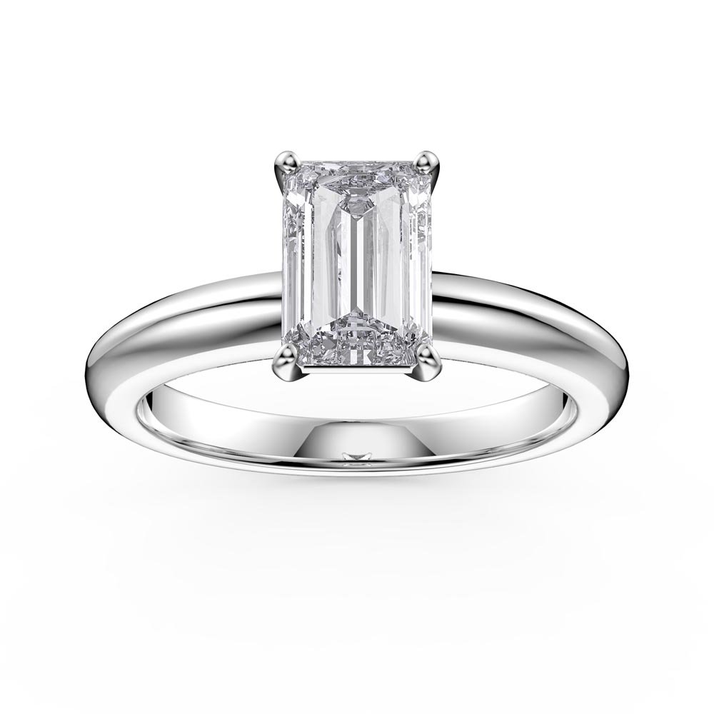 Unity 1ct Moissanite Emerald Cut Solitaire Platinum plated Silver Promise Ring