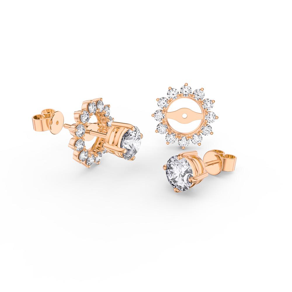 Fusion Lab Diamonds 18ct Rose Gold Stud Starburst Earrings Halo Jacket Set #1