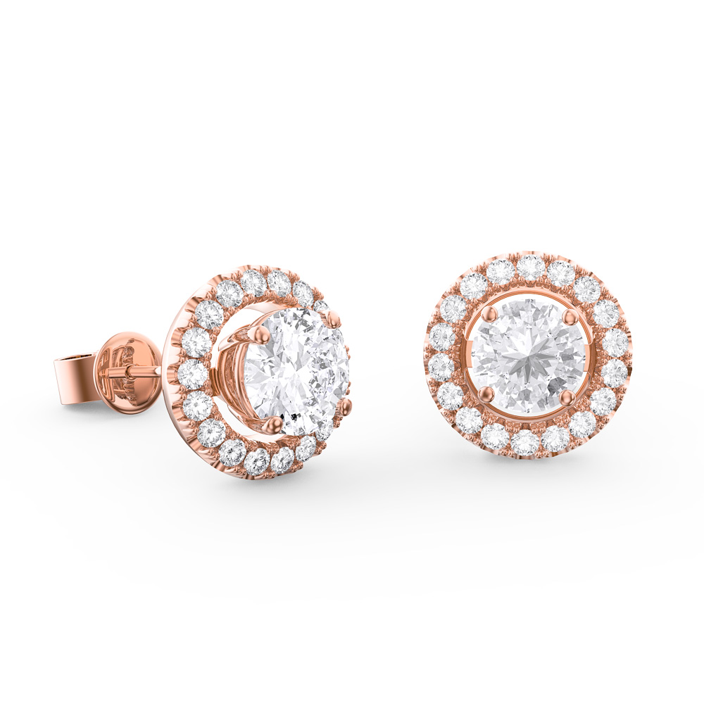 Fusion White Sapphire 9ct Rose Gold Stud Earrings Halo Jacket Set #2