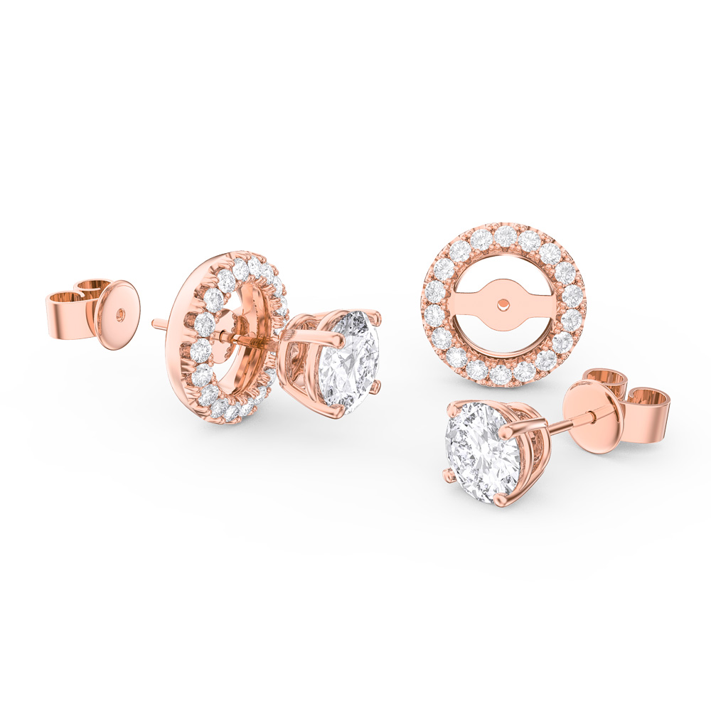 Fusion White Sapphire 9ct Rose Gold Stud Earrings Halo Jacket Set