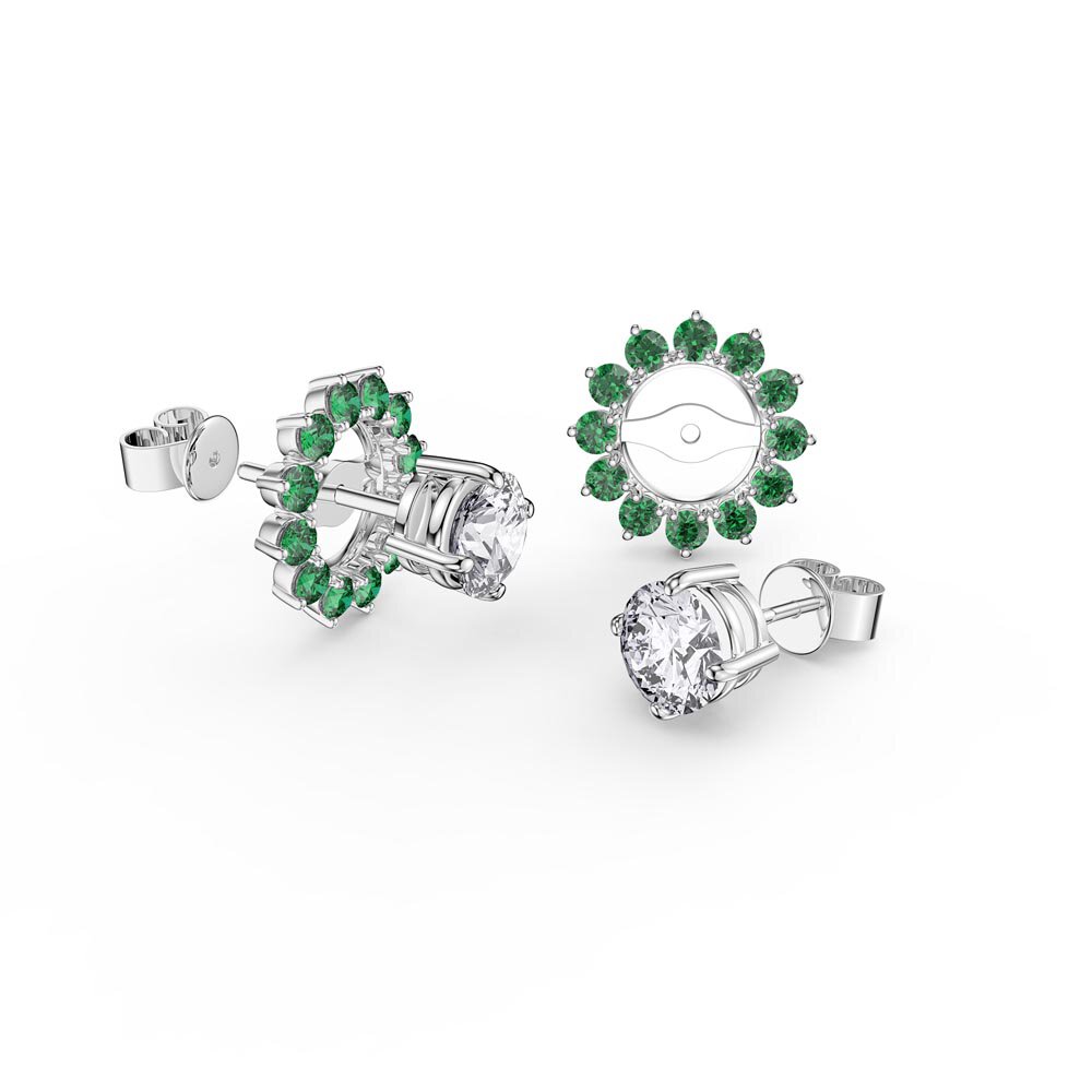 Fusion White Sapphire Platinum plated Silver Stud Earrings Emerald Halo Jacket Set #1