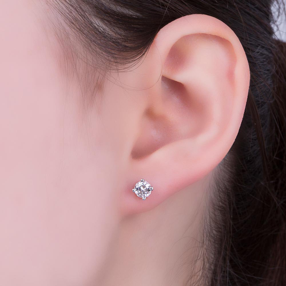 Fusion White Sapphire Platinum plated Silver Stud Earrings Sapphire Halo Jacket Set #6