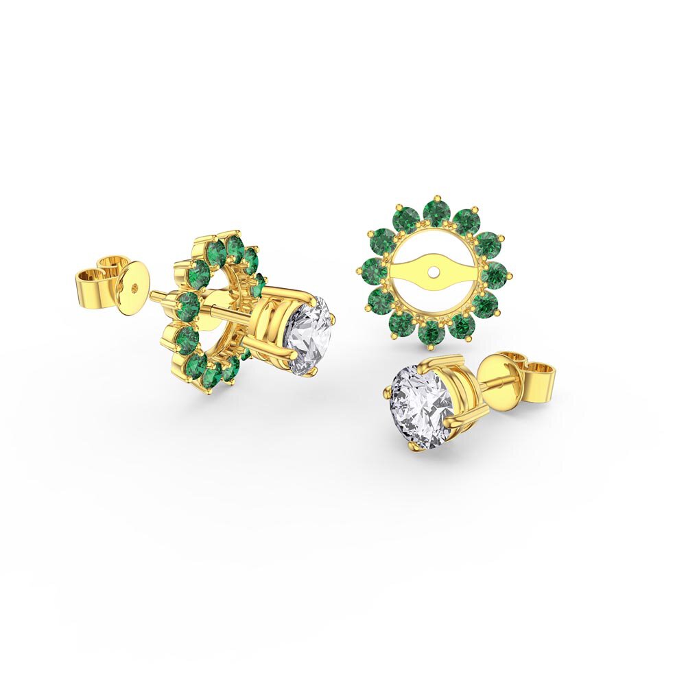 Fusion White Sapphire 9ct Yellow Gold Stud Earrings Emerald Halo Jacket Set #1
