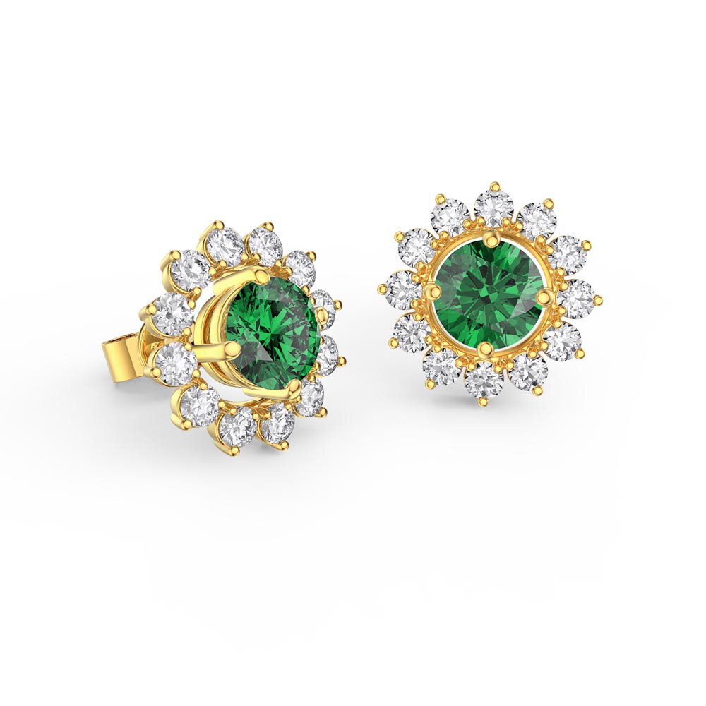 Fusion Emerald 18ct Gold Vermeil Stud Starburst Earrings Halo Jacket Set #2