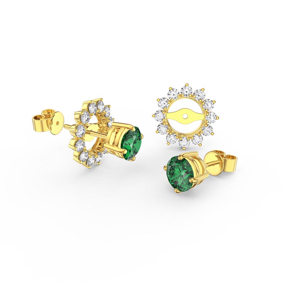 Fusion Emerald 18ct Gold Vermeil Stud Starburst Earrings Halo Jacket Set