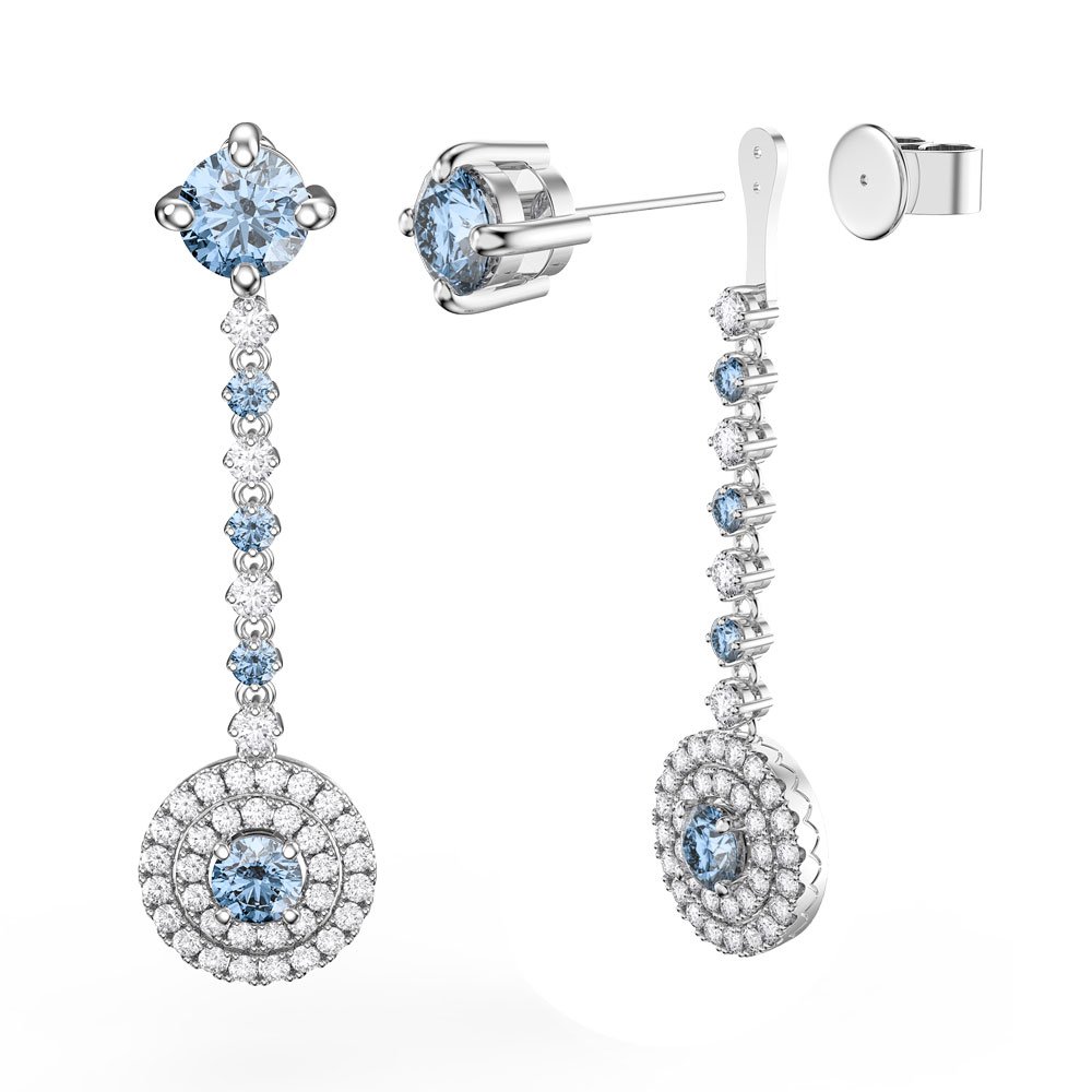 Fusion Aquamarine and Diamond Halo 18ct White Gold Stud Drop Earrings Set