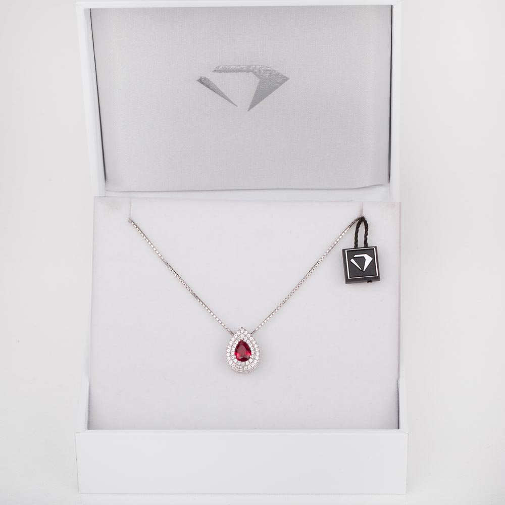Fusion Ruby Halo Platinum plated Silver Drop Pear Pendant #3