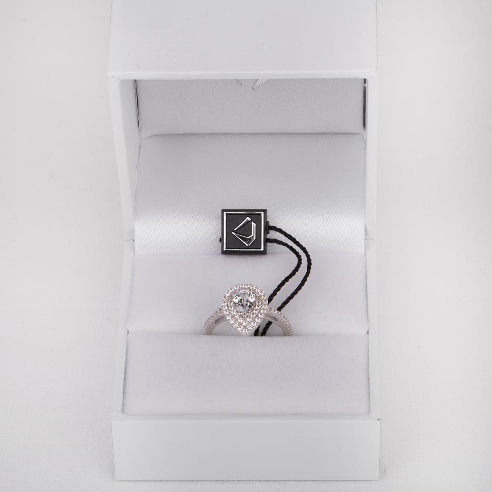 Fusion Moissanite Pear 18ct White Gold Diamond Halo Engagement Ring #3