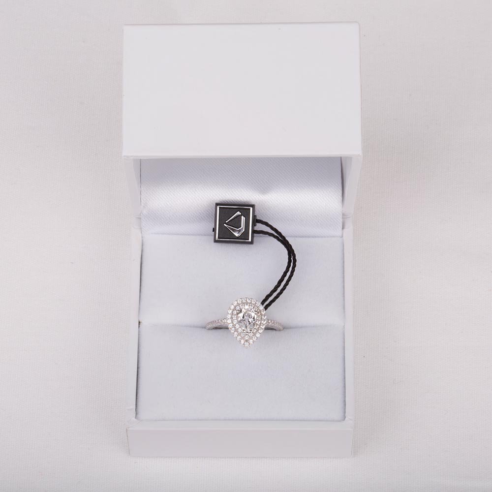 Fusion Moissanite Pear 18ct White Gold Diamond Halo Engagement Ring #4
