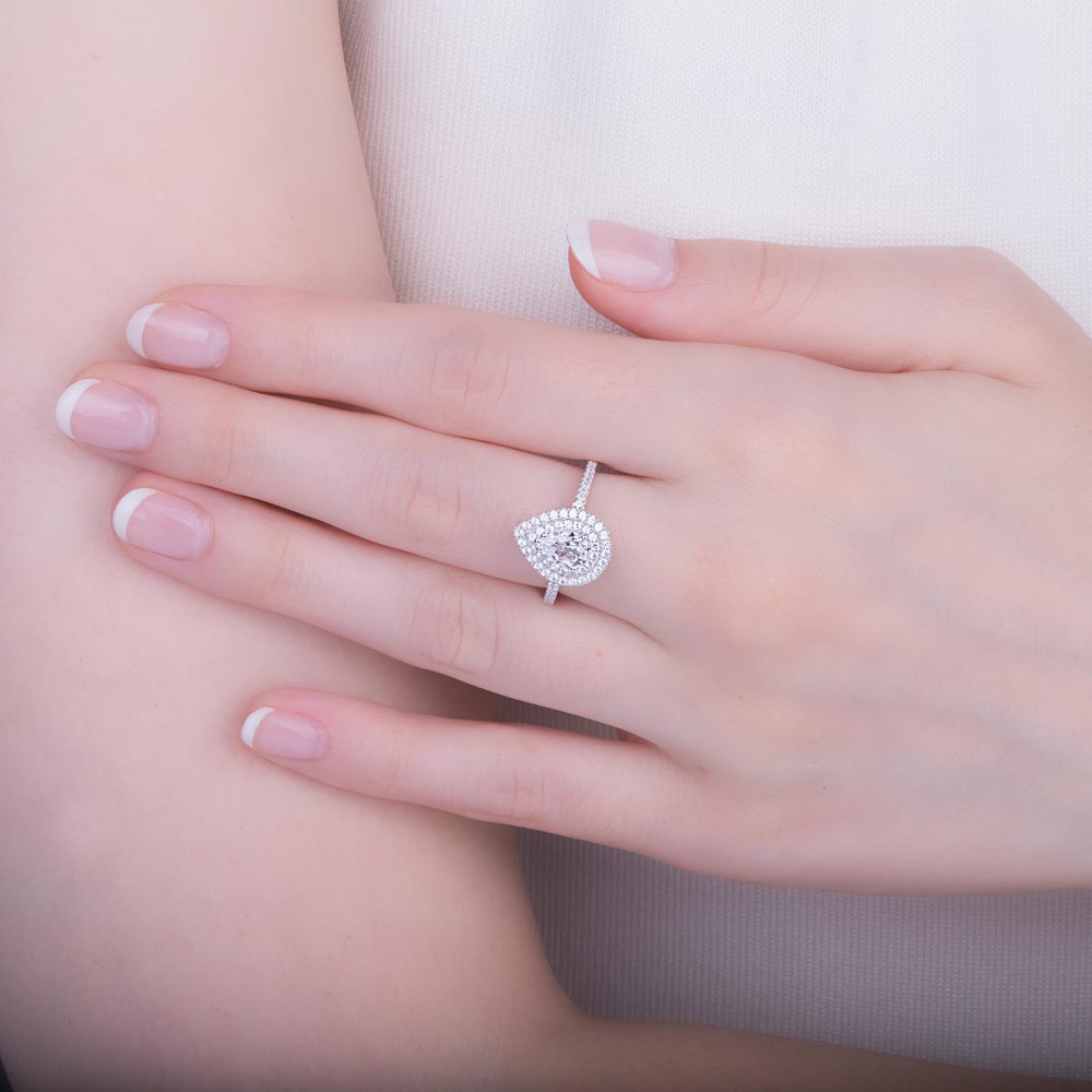 Fusion Moissanite Pear 18ct White Gold Diamond Halo Engagement Ring #5