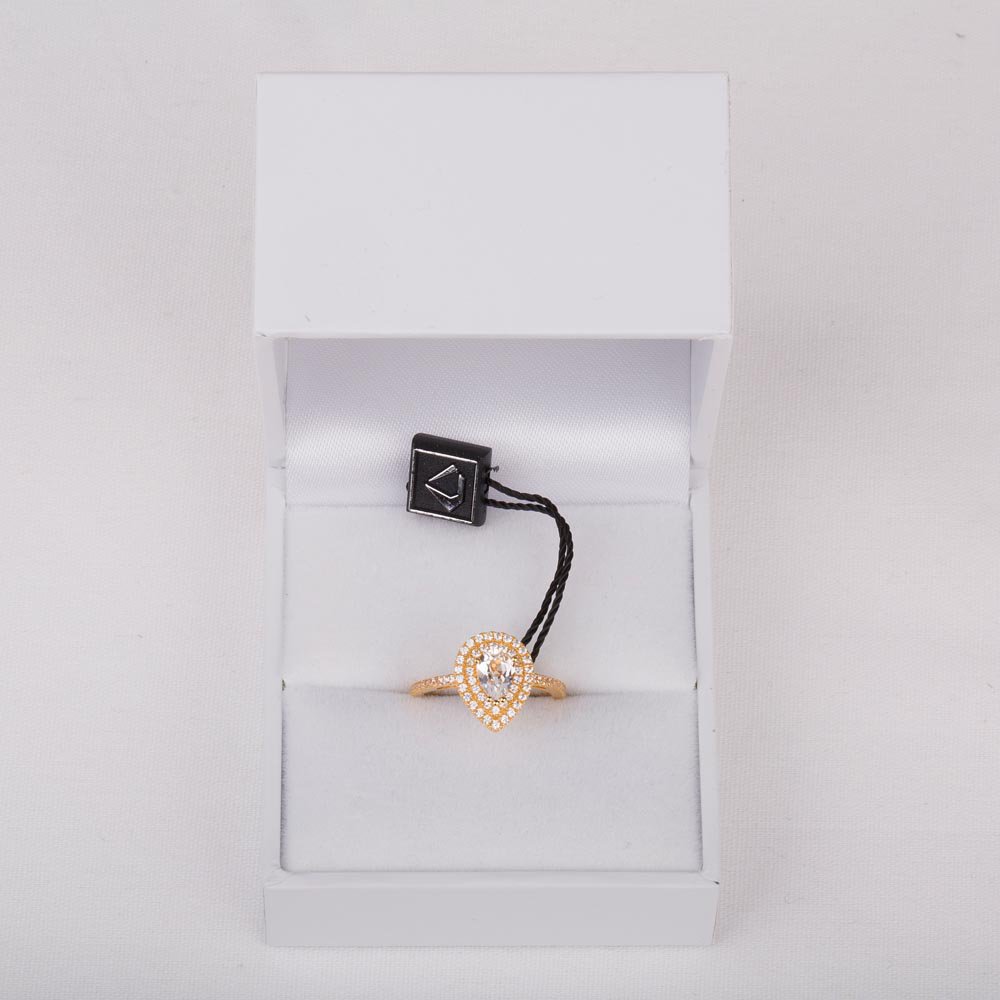 Fusion Moissanite Pear 18ct Yellow Gold Diamond Halo Engagement Ring #5