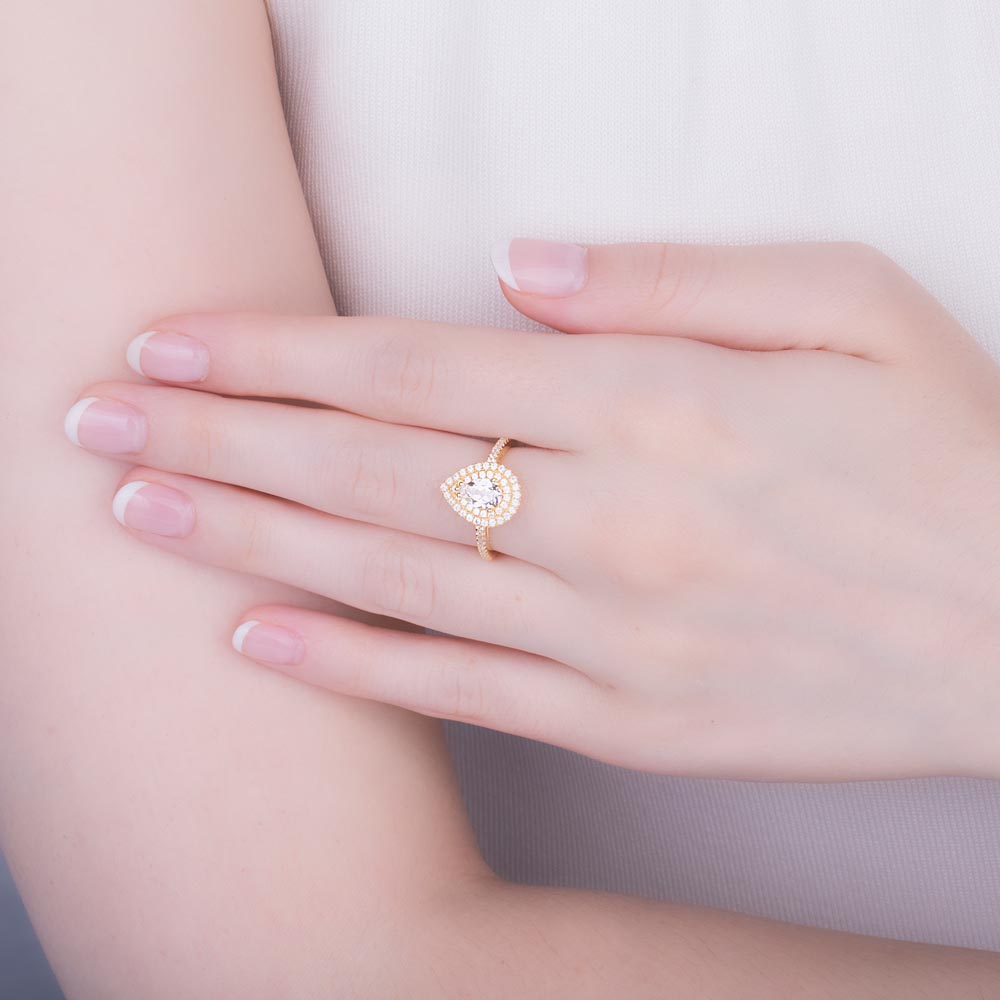 Fusion Moissanite Pear 18ct Yellow Gold Diamond Halo Engagement Ring #2