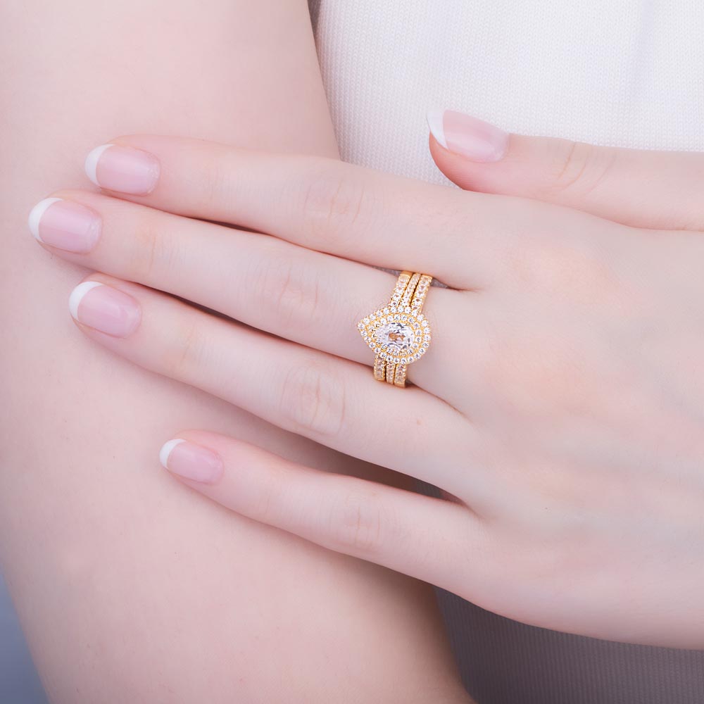 Fusion Moissanite Pear 18ct Yellow Gold Diamond Halo Engagement Ring #3